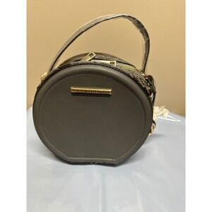 MKF Collection Round Crossbody Bag Snake Embossed Grey Gold Tone